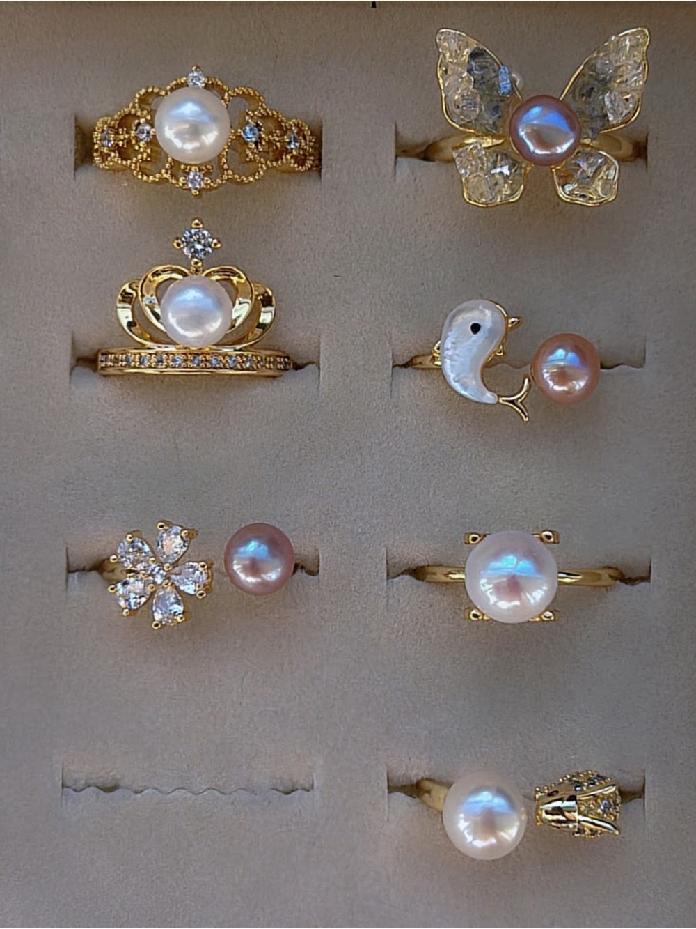 Genuine Pearl Rings | 18k Gold Plated | Adjustable Band | Pink Luster |